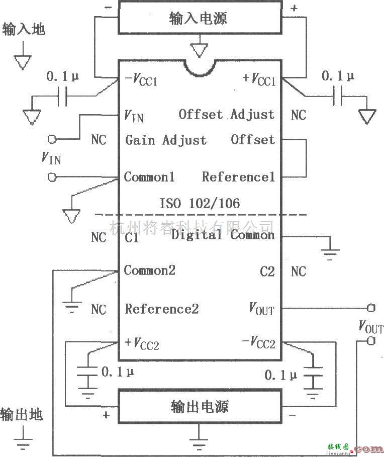 耦合隔离放大中的ISO102／106的信号与电源的基本连接电路  第1张