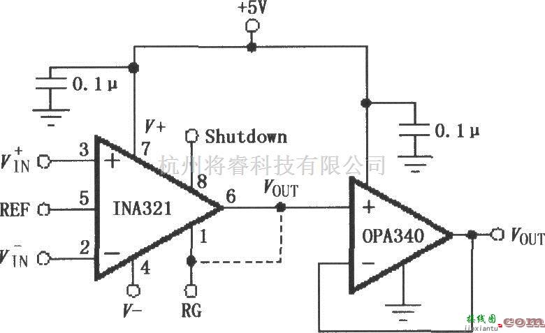 仪表放大器中的由OPA340构成的INA321／322输出缓冲电路  第1张
