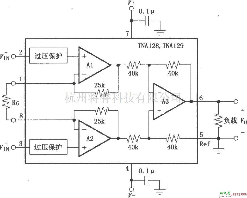 仪表放大器中的INA128／129的信号和电源的基本连接电路  第1张