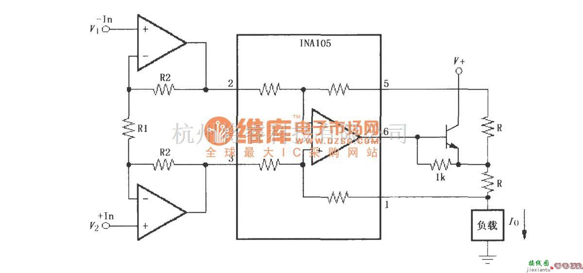 仪表放大器中的具有缓冲差分输入和增益的精密压控电流源(INA105)  第1张