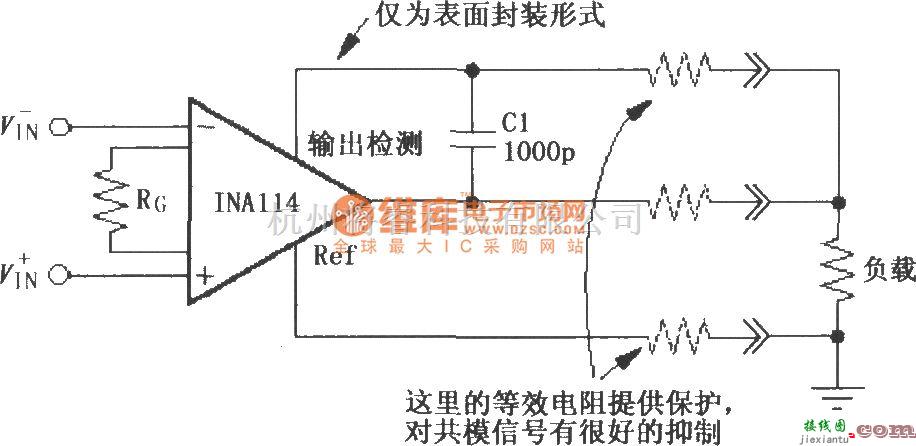 仪表放大器中的INA114构成的远距离负载和地检测电路  第1张