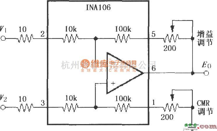 仪表放大器中的具有增益和共模抑制比可调的差分放大电路(INA106)  第1张