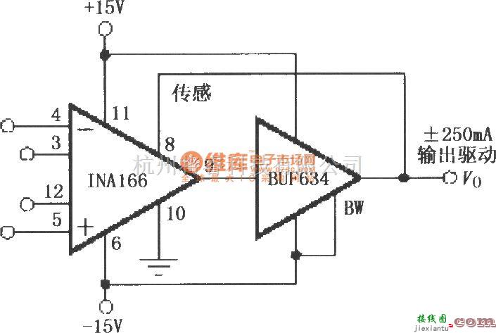 仪表放大器中的INA166增加输出电流的缓冲电路  第1张