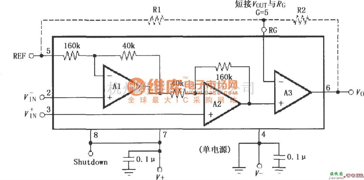 仪表放大器中的INA321／322的信号和电源的基本连接电路  第1张