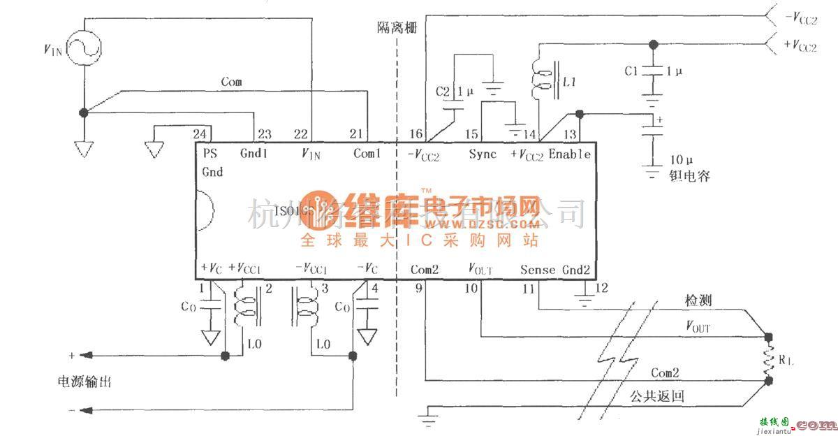 耦合隔离放大中的ISO103信号与电源的基本连接电路  第1张