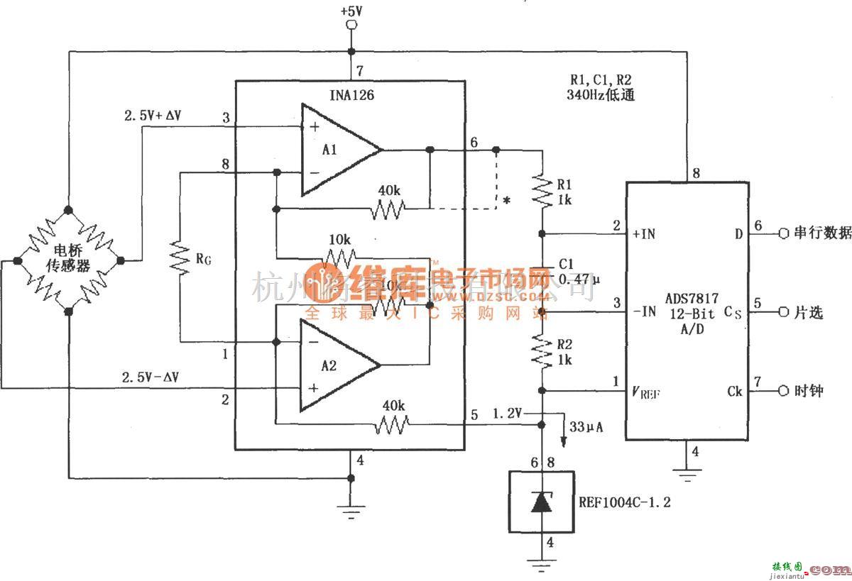 仪表放大器中的由INA126构成的+5V单电源电桥信号采集电路  第1张