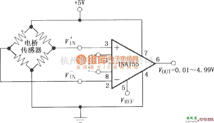 仪表放大器中的由INA155构成的电阻电桥放大电路  第1张