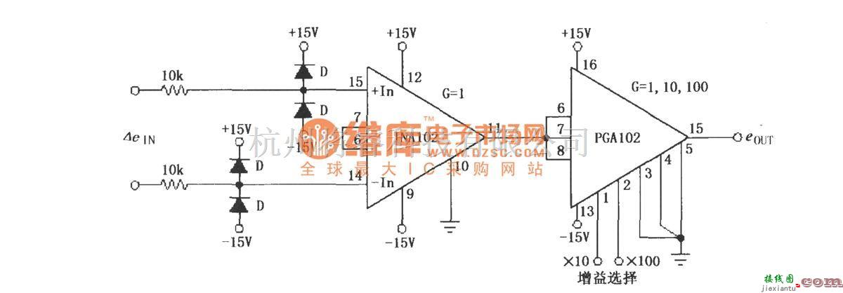 仪表放大器中的由INA102与PGA102构成可编程仪表放大器  第1张