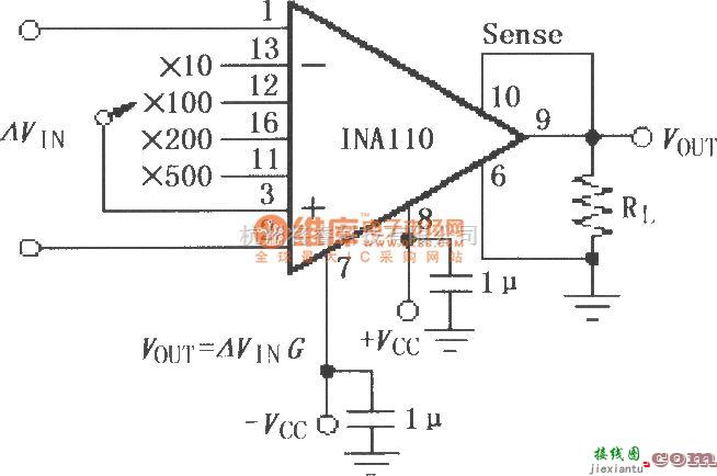 仪表放大器中的INA110基本连接电路  第1张