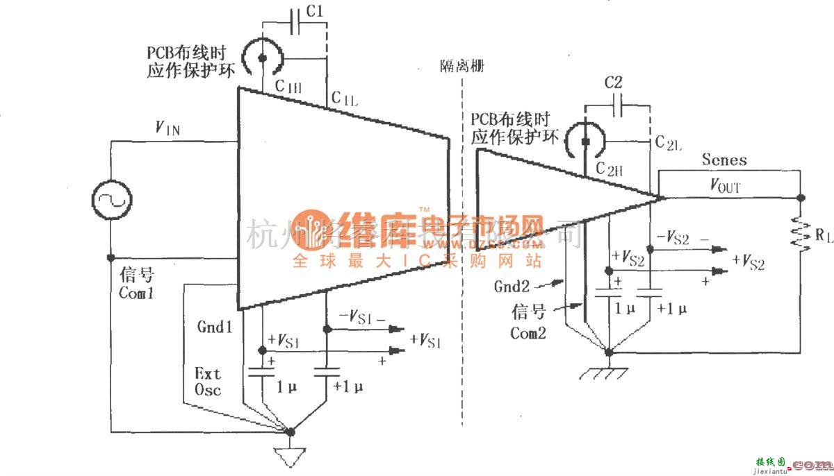 耦合隔离放大中的ISO120／121的信号与电源的基本连接电路  第1张