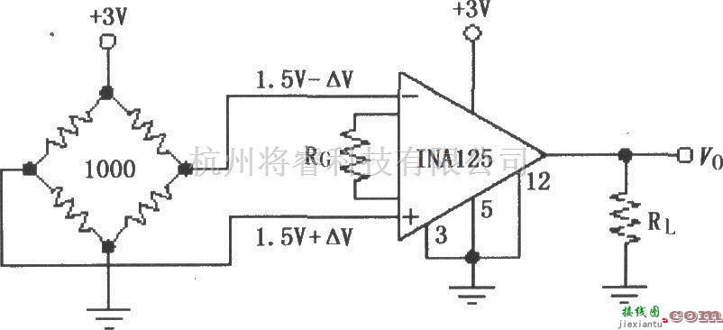 仪表放大器中的由INA125构成的单电源电阻电桥放大器  第1张