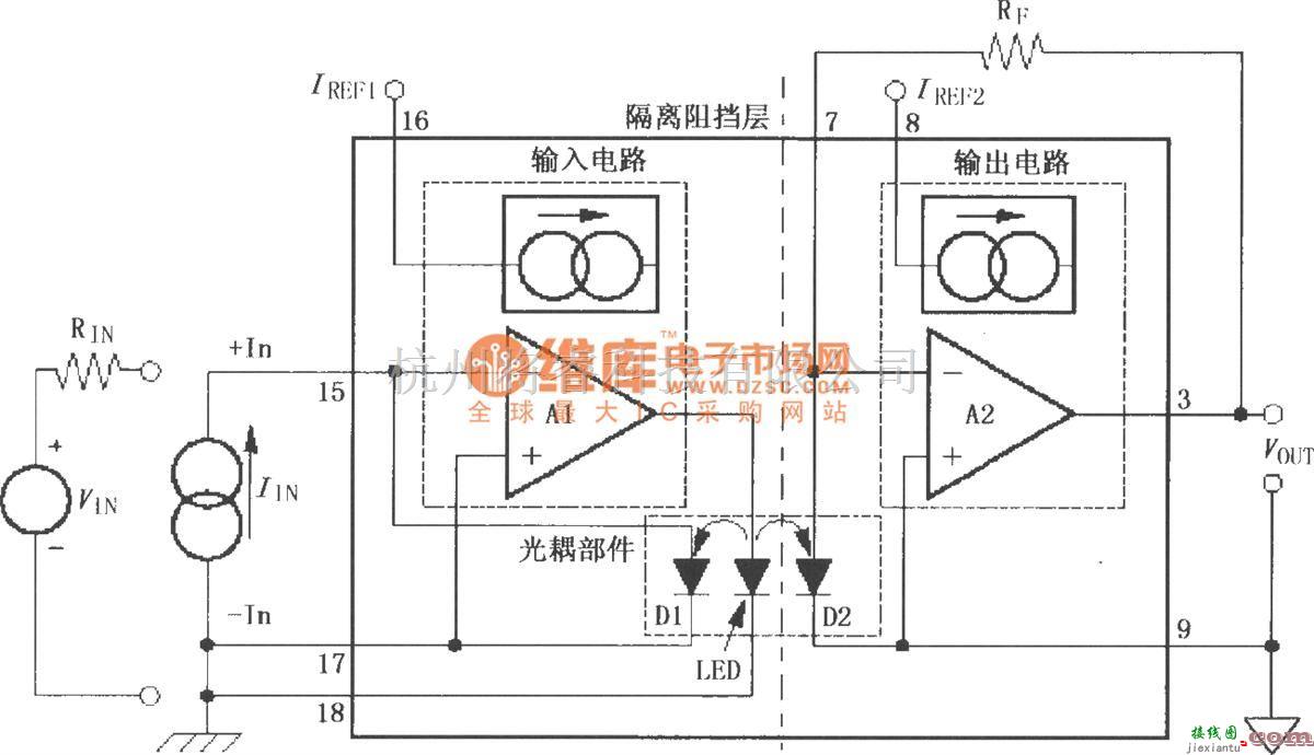 耦合隔离放大中的ISO100的基本连接电路  第1张