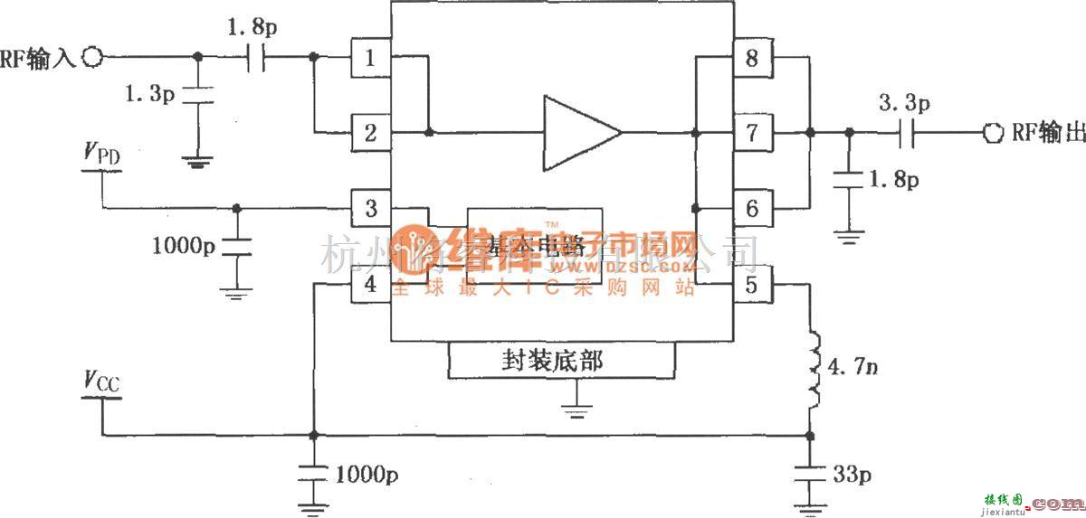 射频放大器中的由RF2126构成的2450MHz末级大功率线性放大器电路  第1张