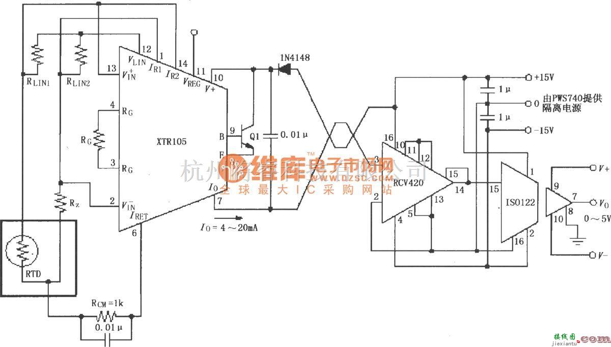 电流环放大中的隔离式发送／接收环电路(XTR105、RCV420)  第1张