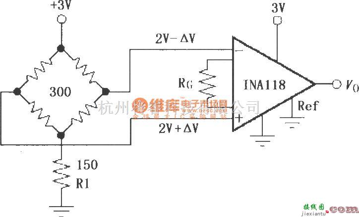 仪表放大器中的由INA118构成的单电源供电电桥放大器  第1张