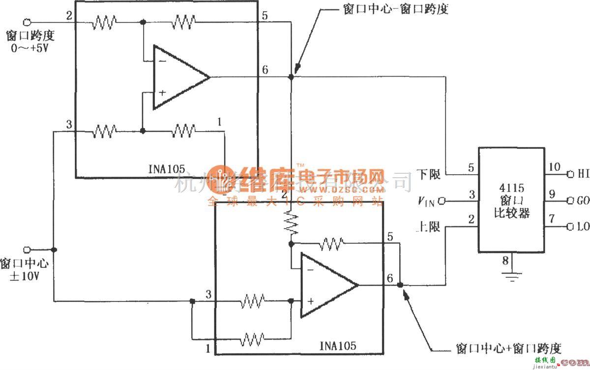 仪表放大器中的由INA105构成的窗口比较器  第1张