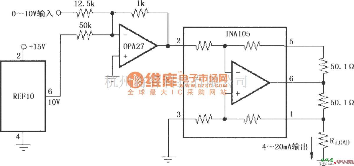 仪表放大器中的精密0～20mA电流变送器(INA105)  第1张