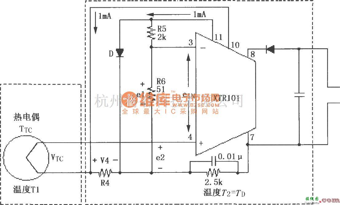 电流环放大中的XTR101热电偶输入电路  第1张