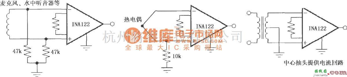 仪表放大器中的3个典型的INA122提供输入偏流通路的电路  第1张