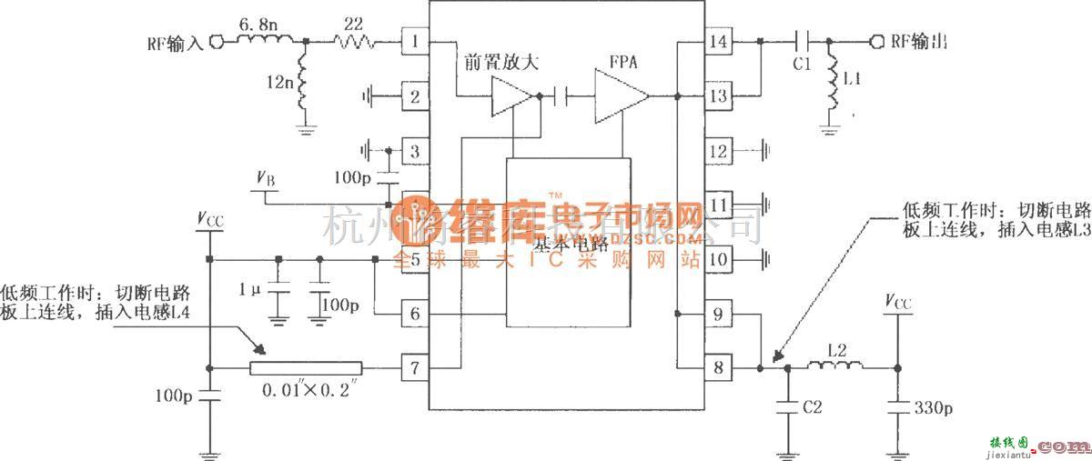 射频放大器中的由RF2103P构成的射频放大器原理电路  第1张