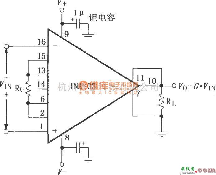 仪表放大器中的INA103的基本连接电路  第1张