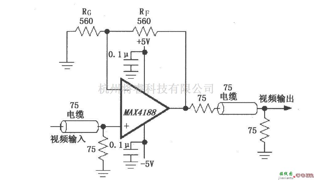 宽带放大中的由MAX4188构成的视频线驱动放大器电路  第1张