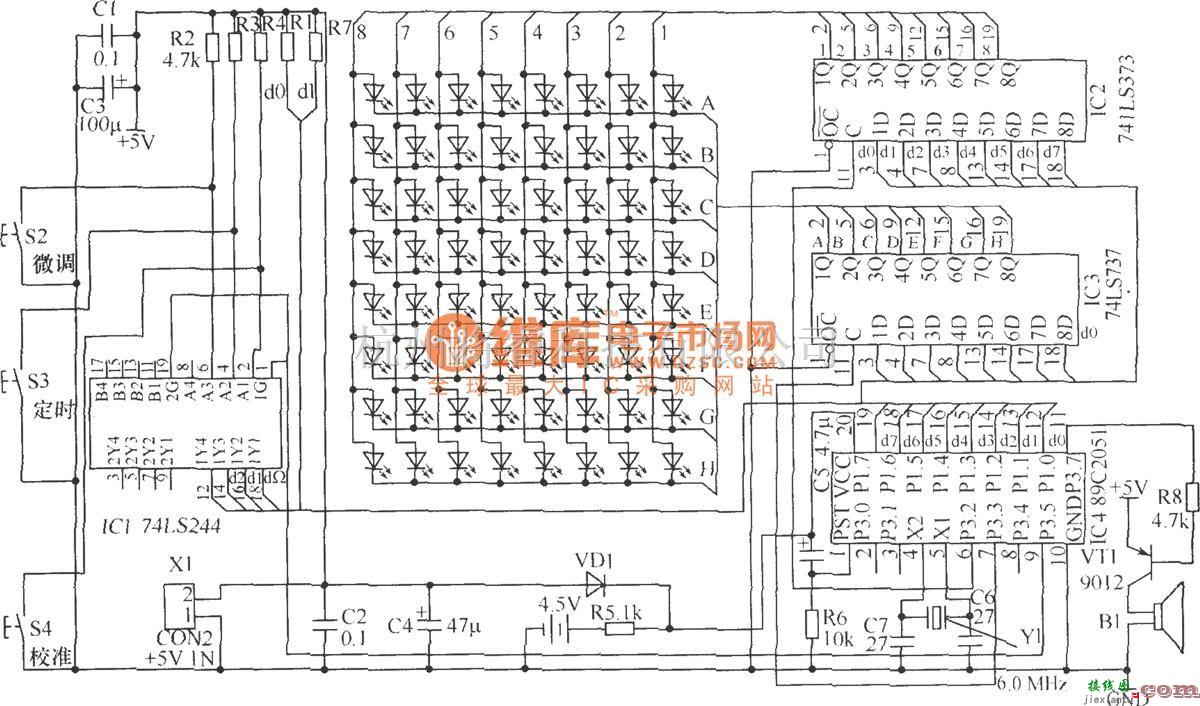 LED电路中的LED流动显示电子钟硬件电路  第1张