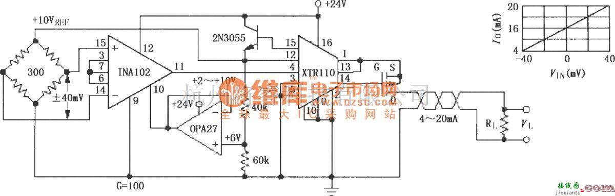 仪表放大器中的单电源仪表放大器用于4～20mA电桥电路的信号变送器(INA102)  第1张