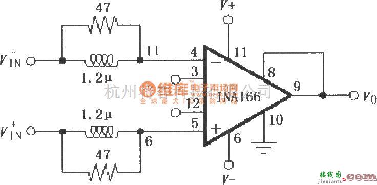 仪表放大器中的INA166的输入稳定网络电路  第1张