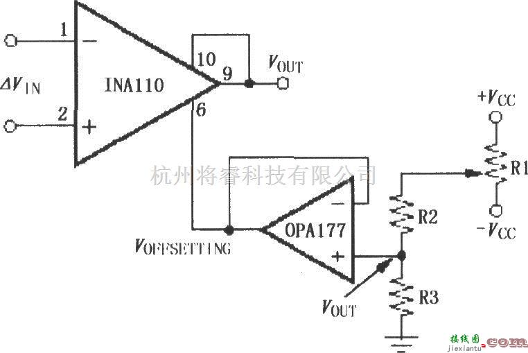 仪表放大器中的INA110输出失调调节电路  第1张