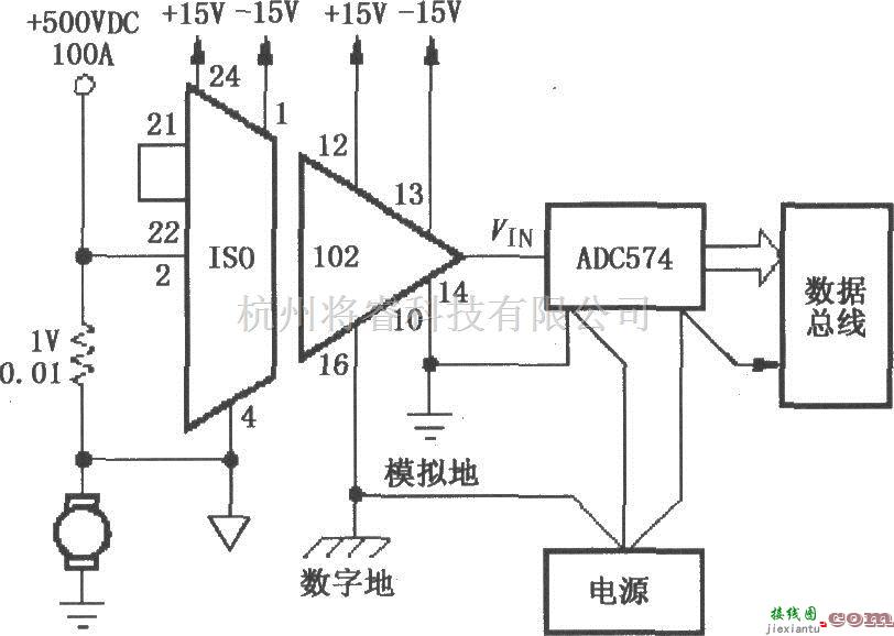 耦合隔离放大中的由ISO102构成的隔离式电动机电源电流监控电路  第1张