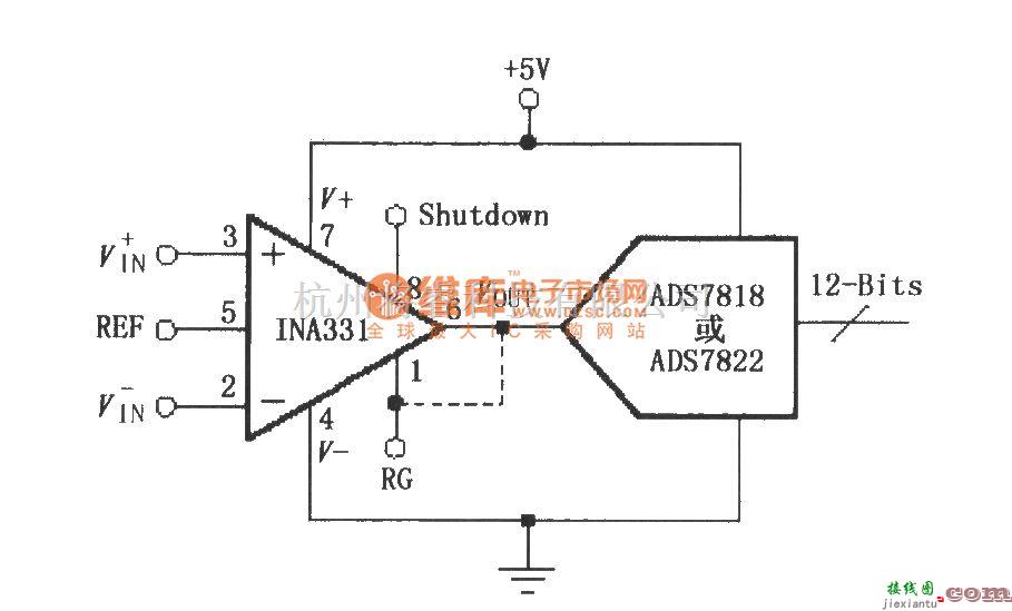 仪表放大器中的由INA331／332构成的直接驱动电容性输入的A／D变换器  第1张