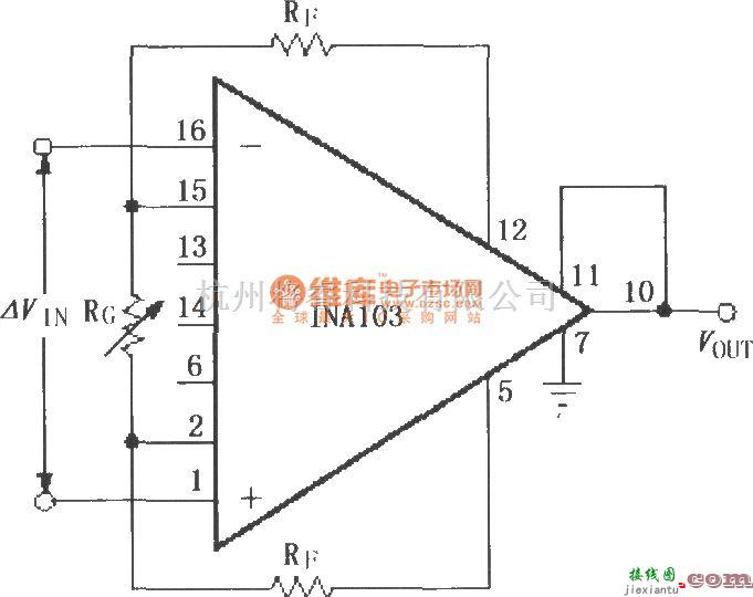 仪表放大器中的INA103用外部电阻设置增益放大器  第1张