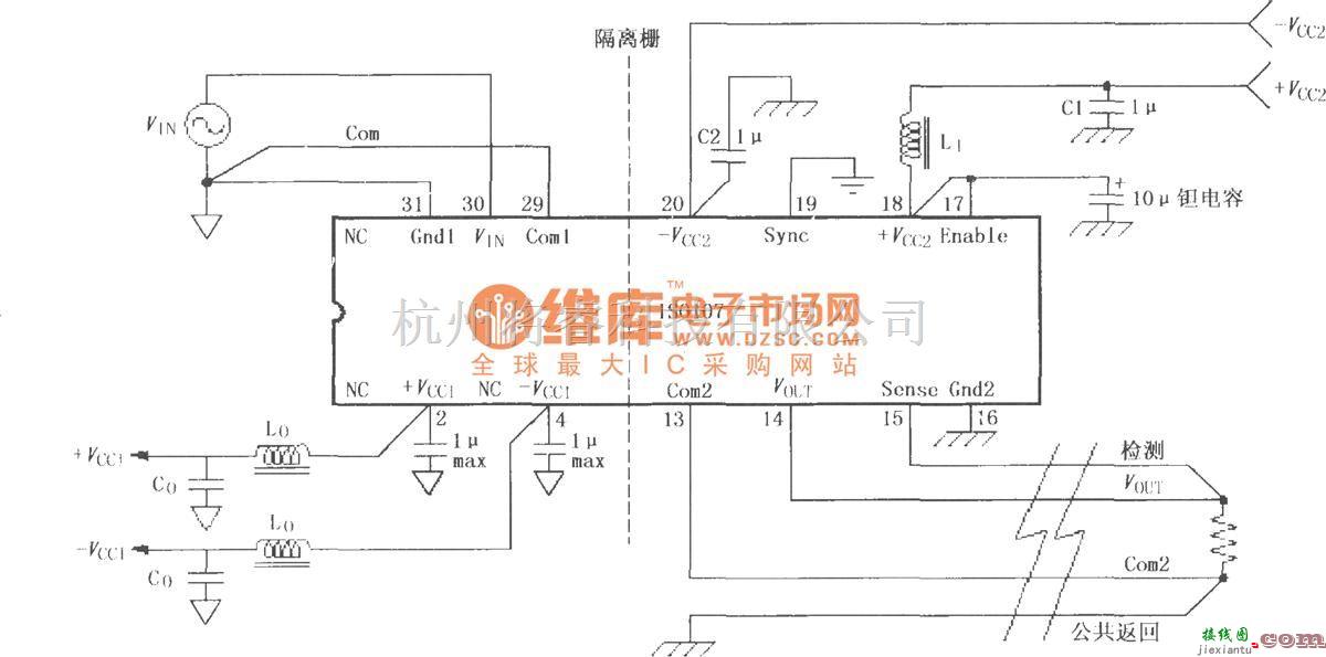 耦合隔离放大中的ISO107信号与电源的基本连接电路  第1张