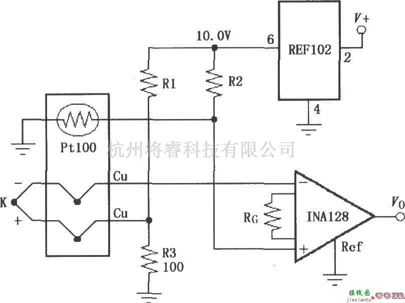 仪表放大器中的由INA128构成的有冷端补偿的热电偶放大器  第1张