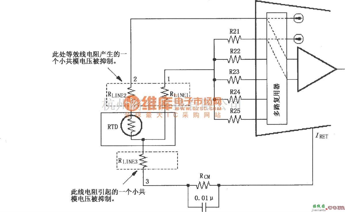 电流环放大中的XTR108三线RTD连接电路  第1张