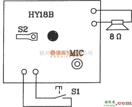 语音电路中的智能型录放芯片HY18B外接线图  第1张