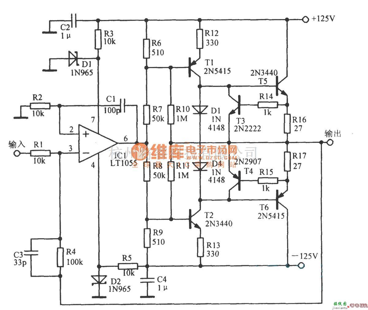 调节放大中的具有正、负120V输出的放大电路  第1张