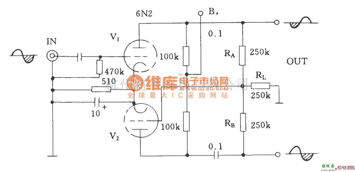 电子管功放中的电子管共屏极负载式倒相电路  第1张