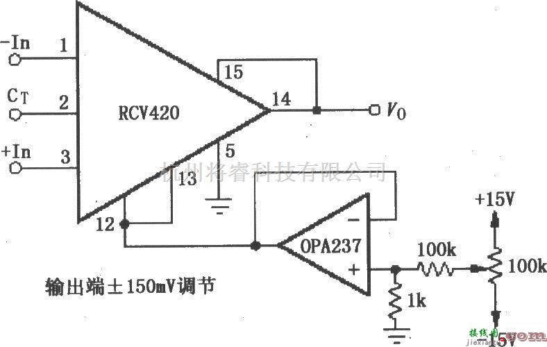 电流环放大中的RCV420用外部放大器实现输出失调电压调零电路  第1张