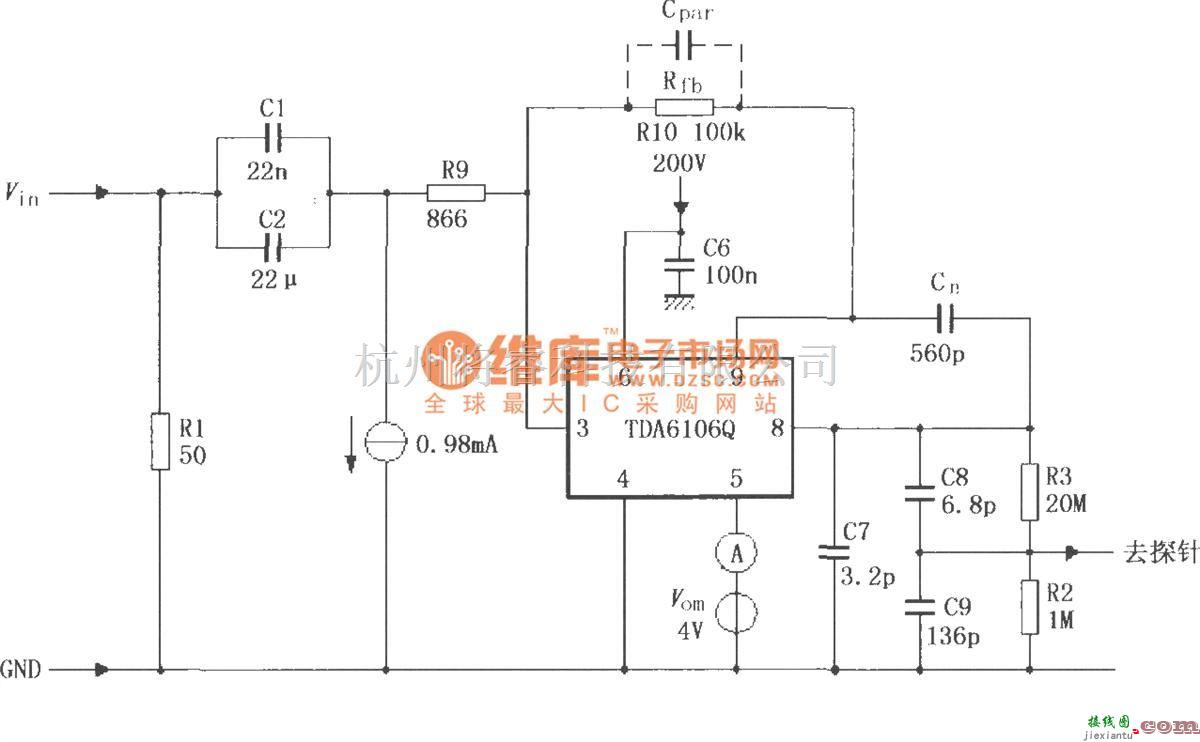 视频放大中的TDA6106Q的具有反馈因数1／116的测试电路  第1张