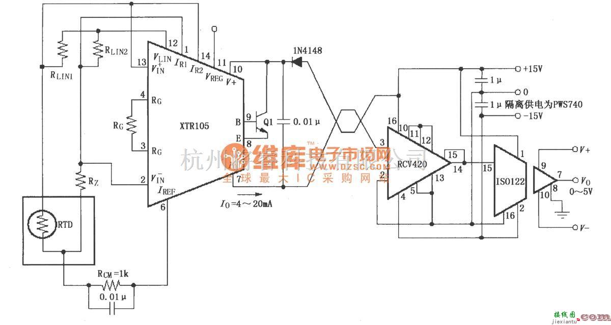 电流环放大中的RCV420隔离式4～20mA仪表环路(RTD)  第1张