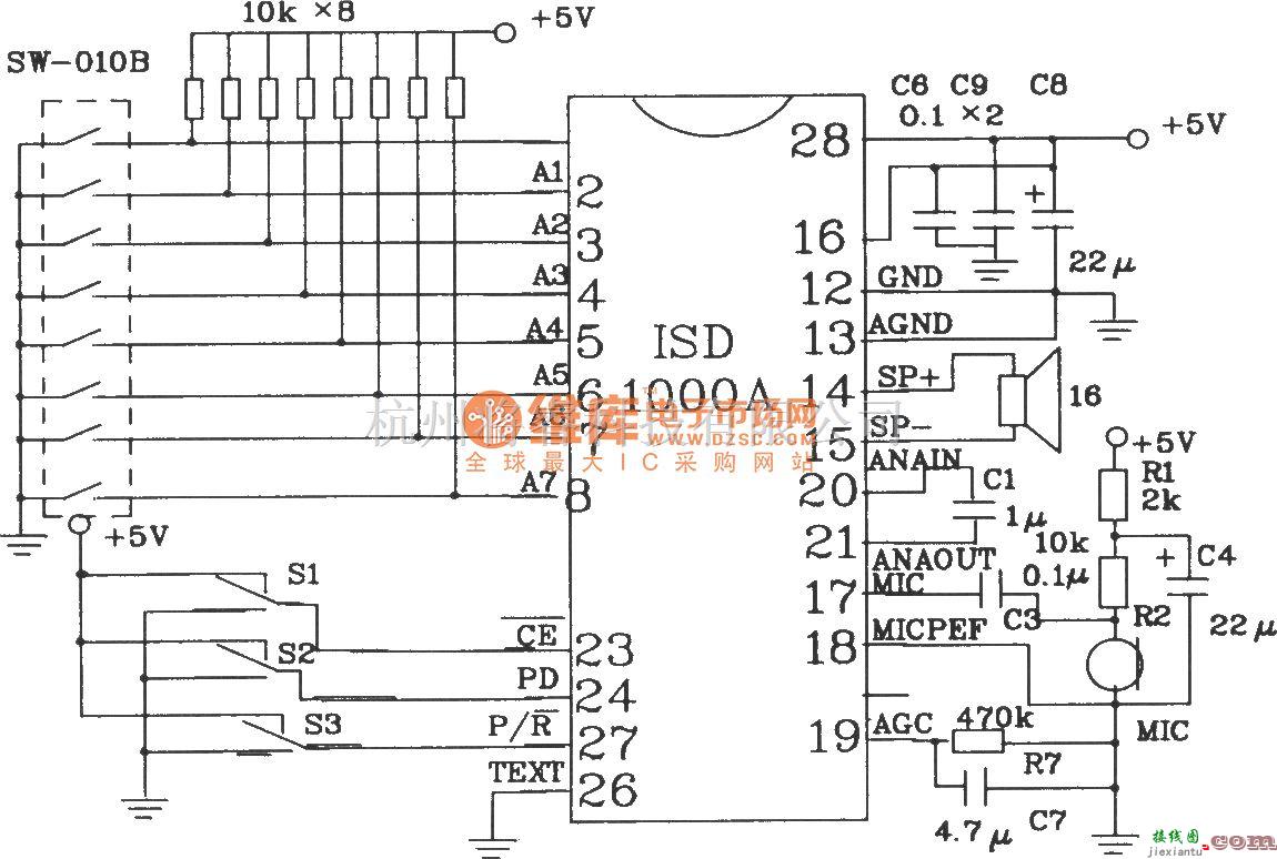 语音电路中的ISD1000A系列语音芯片的应用电路图  第2张