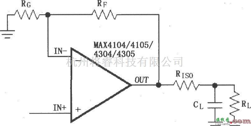 增益可调放大中的由MAX4104／4105／4304／4305构成的驱动电容性负载电路  第1张