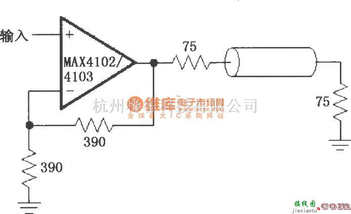 增益可调放大中的由MAX4102／4103构成的视频／射频分配放大电路  第1张