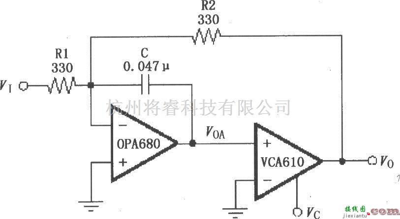 增益可调放大中的电压控制低通滤波电路(VCA610/OPA680)  第1张