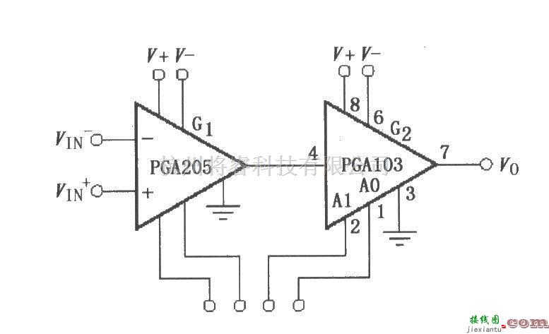 增益可调放大中的由PGA103构成的可编程增益仪表放大电路  第1张