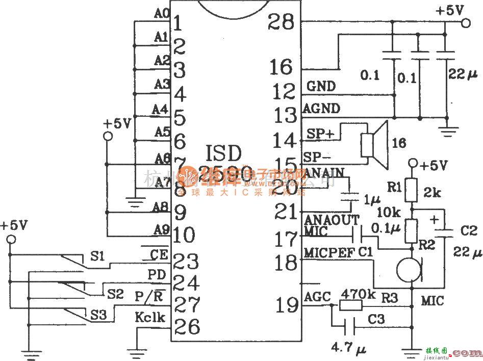 语音电路中的语音录放电路ISD系列芯片应用电路图  第3张