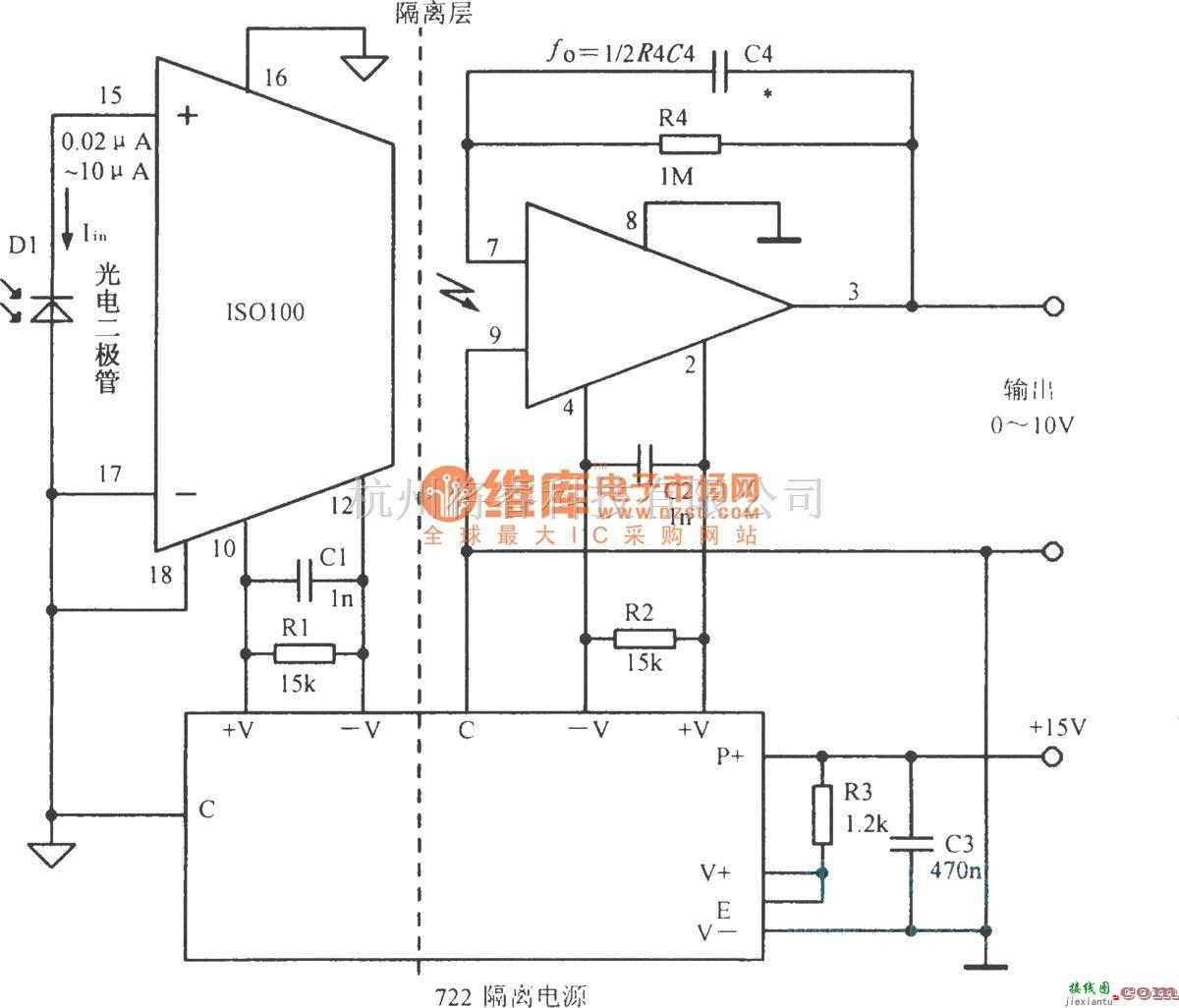 调节放大中的使用光电二极管和ISOl00的隔离放大电路  第1张