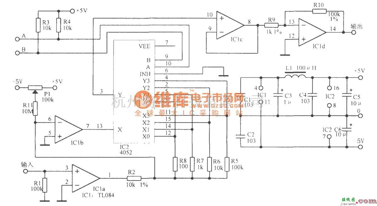 增益可调放大中的混合电路组成的增益可编程放大电路  第1张